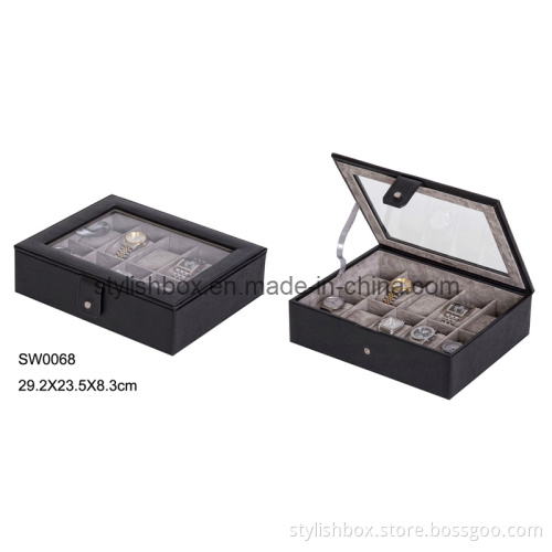 10PCS Clear Window Black PU Watch Box (SW0068)